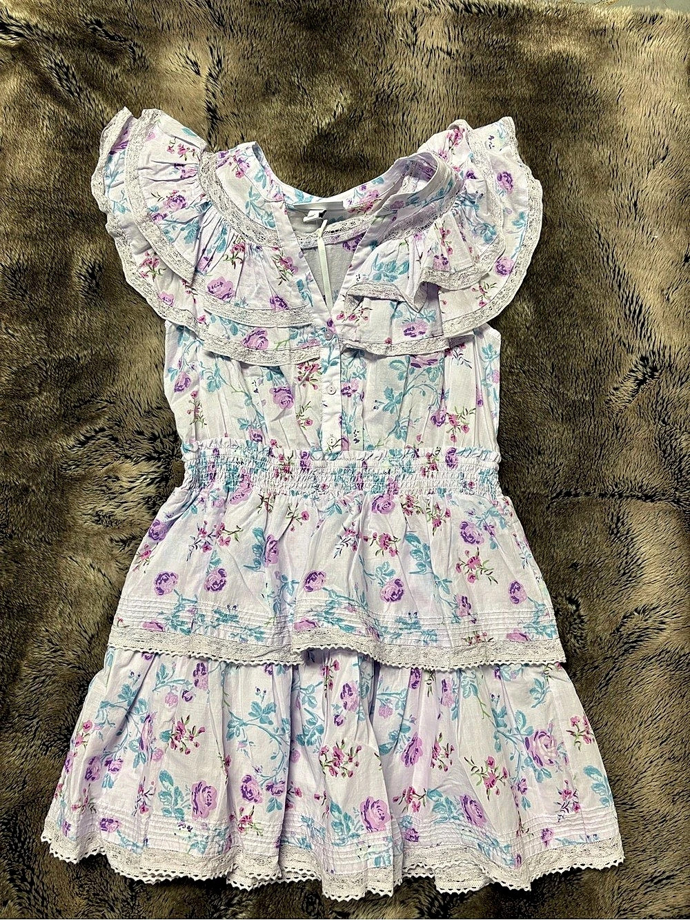 LoveShackFancy Lou Double Ruffle Dress Floral Mini Dress
